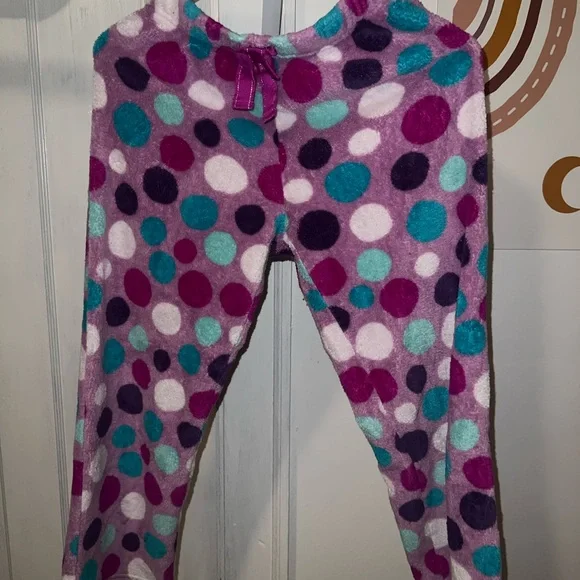 Girls Purple and Blue Polka Dot Fuzzy Pj Pants